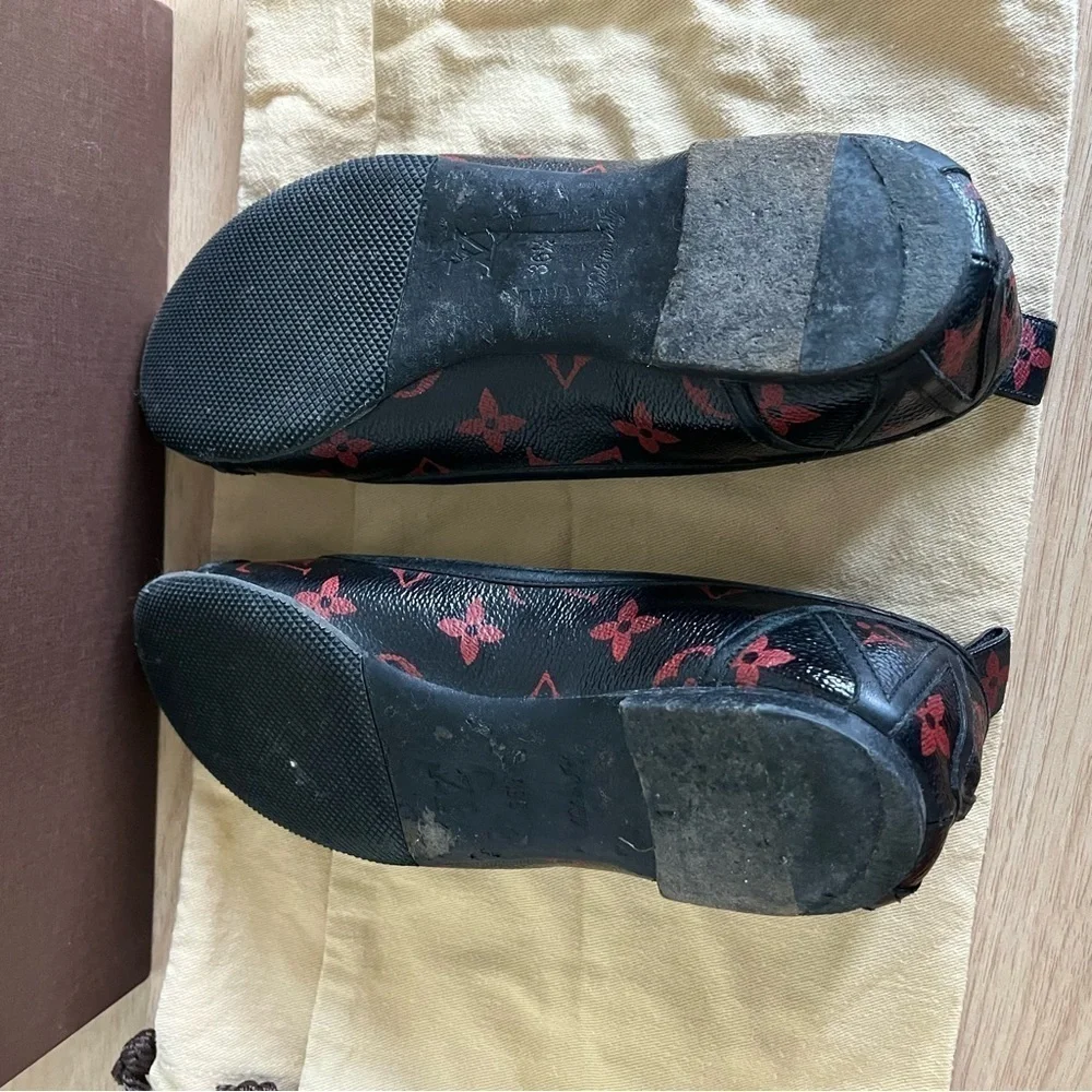 LOUIS VUITTON sz 36.5 6.5 INFRAROUGE Ballet Flats Black Red Monogram Canvas